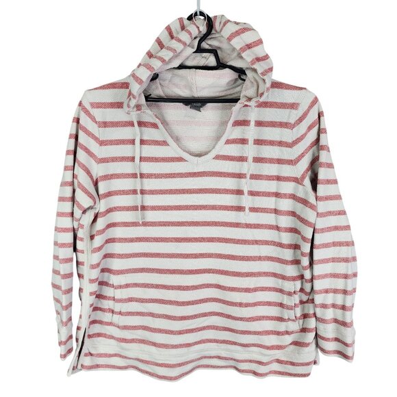 Womens Natural Reflections Hoodie Sweatshirt Red White Striped V Neck Size XL - Picture 1 of 8
